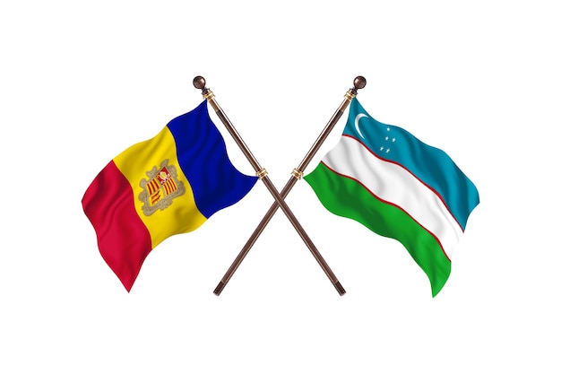 Andorra versus Uzbekistan Two Countries Flags Background