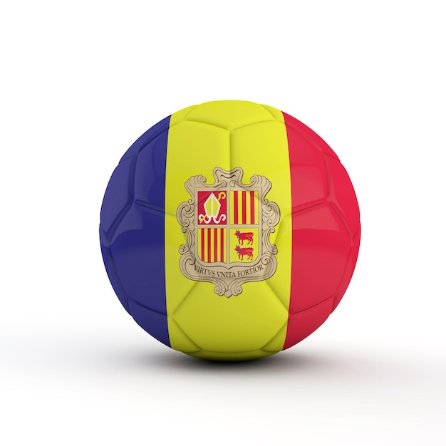 Andorra vlag voetbal voetbal tegen een effen witte achtergrond 3D Rendering