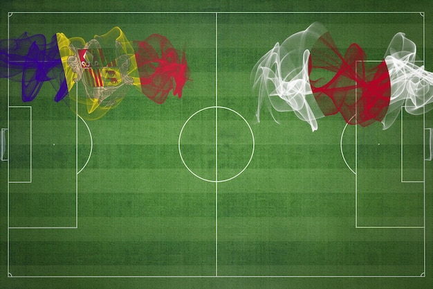 Андорра против Японии футбольный матч национальные цвета национальные флаги футбольное поле футбольная игра концепция конкурса копией пространства