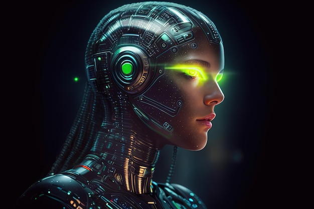 Android in matrix space Artificial intelligence in a female form Generative AI