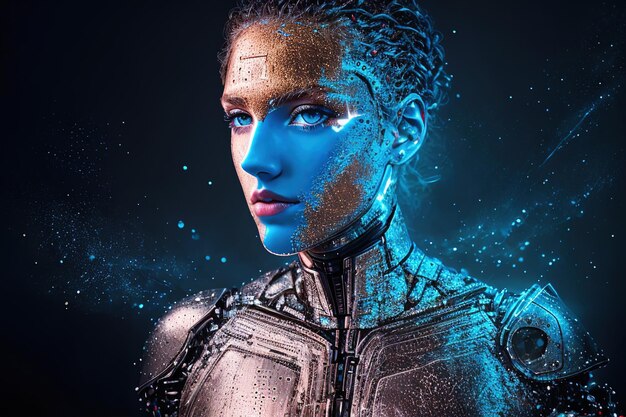 Photo android in matrix space artificial intelligence in a female form generative ai