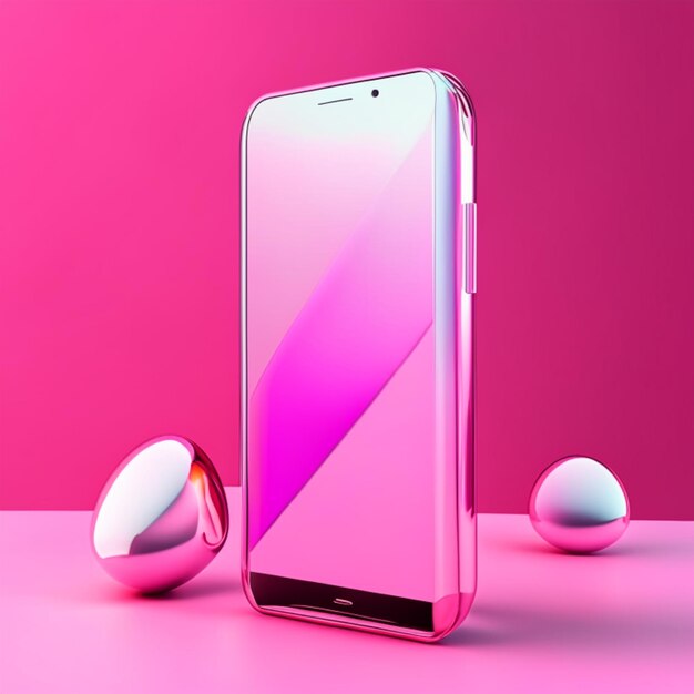Foto film di vetro del telefono android in formato 3d su uno sfondo rosaillustrazione generativa di ia