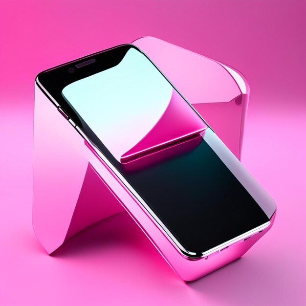 Android phone glass film in 3D format on a pink backgroundGenerative AI illustration
