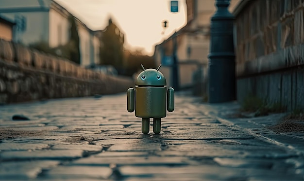 Android robot loopt op een straat generatieve AI