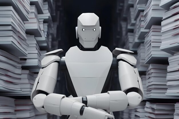 Робот Android для работы с архивными документами Нейронная сеть AI сгенерирована