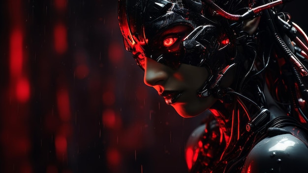 android woman cyborg dramatic portrait