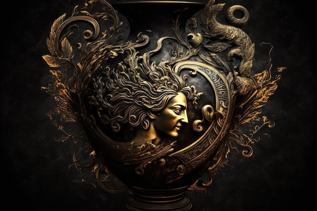 Anemoi Greek Mythology God Black Gold Vase by Generative AI