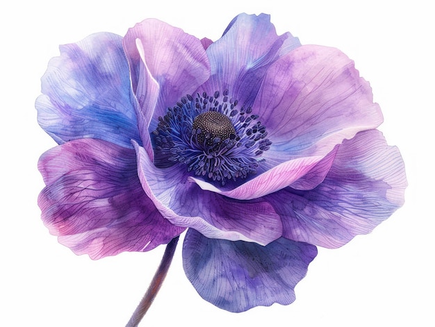 Photo anemone colorful flower watercolor isolated on white background