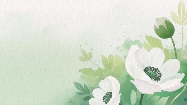 Photo anemone flowers on a green background with space for text.