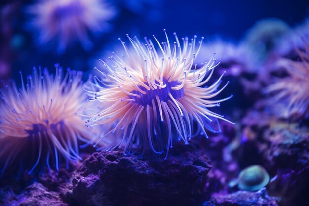 Photo anemone is in a blue water with anemone