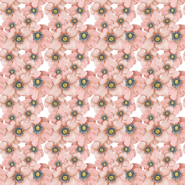 Anemone watercolor flowers seamless pattern