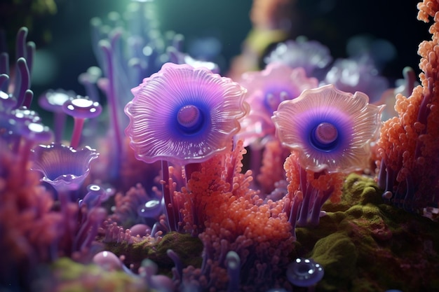 Anemones in colored colonies