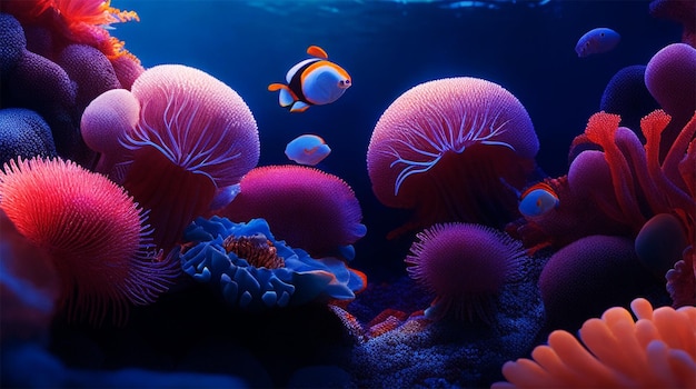 Кораллы анемоны в морском аквариуме