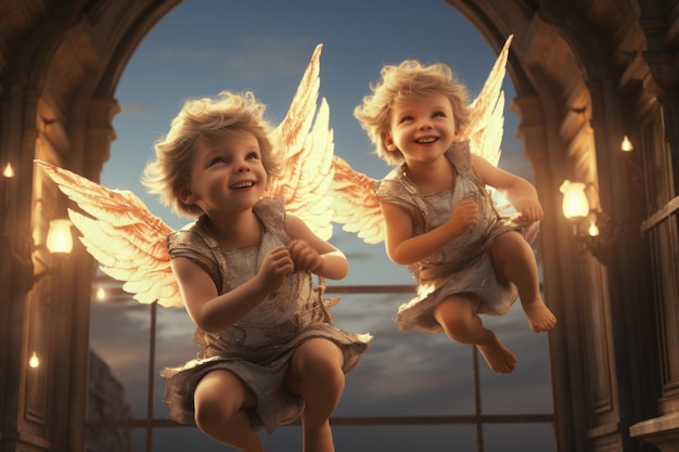 天使、アート、キューピッド、かわいい子供たち、純粋さ、無邪気さ、羽のある翼、飛ぶ、聖書、宗教、洗礼、洗礼、神、新生児、キューピッド、優しさ、誕生日の挨拶