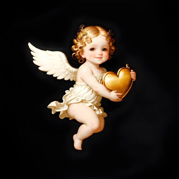 Photo angel baby girl dressed in white holding a golden heart