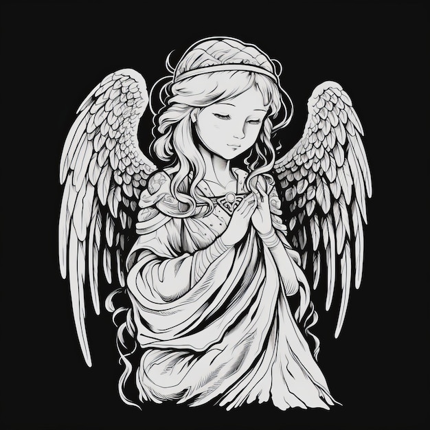 Photo an angel cartoon style linedrawing