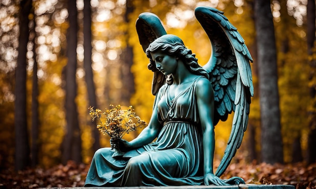 Photo an angel in a cemetery in the woods