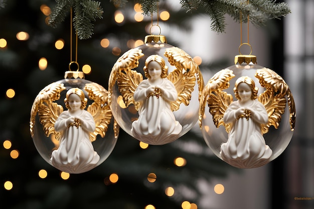 Photo angel christmas ornaments hanging on a tree