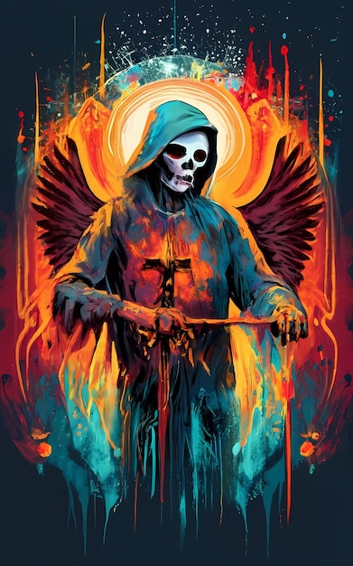Angel of death holds the death scepter painting style