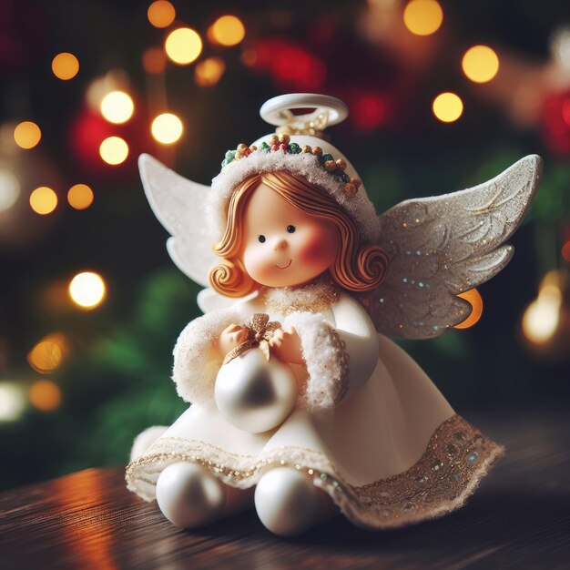 Photo angel figure with christmas decoration background