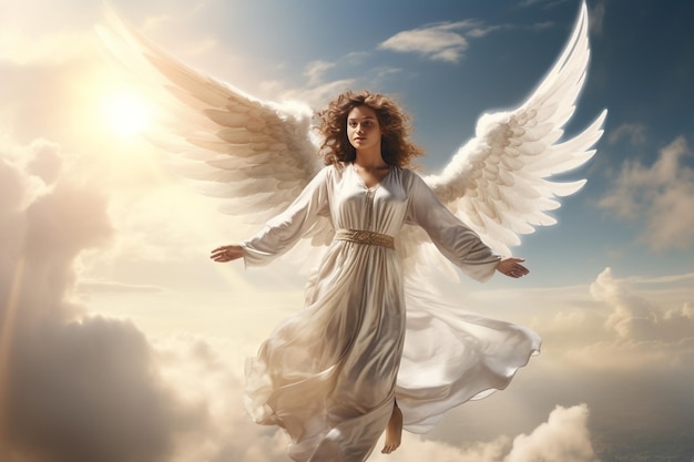 Photo angel flying in clouds octane render