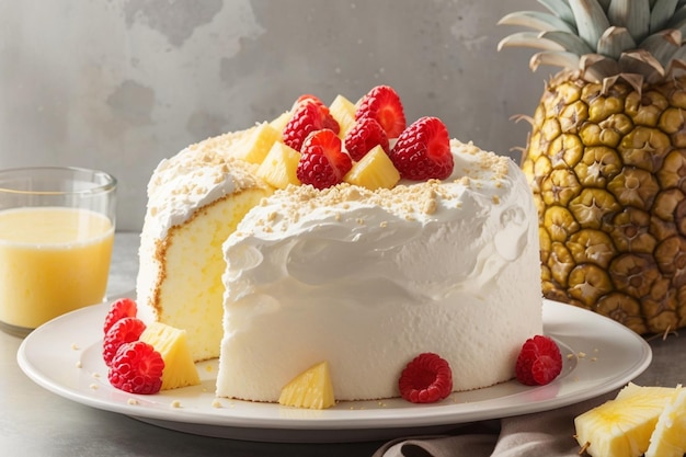 Angel Food Cake en ananas op een bord