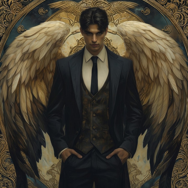 Photo angel magnificent illustration photos with big pair of wings and bright halo