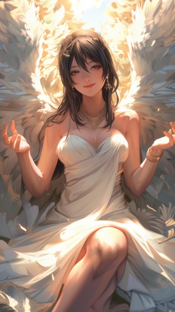 Photo angel magnificent illustration photos with big pair of wings and bright halo