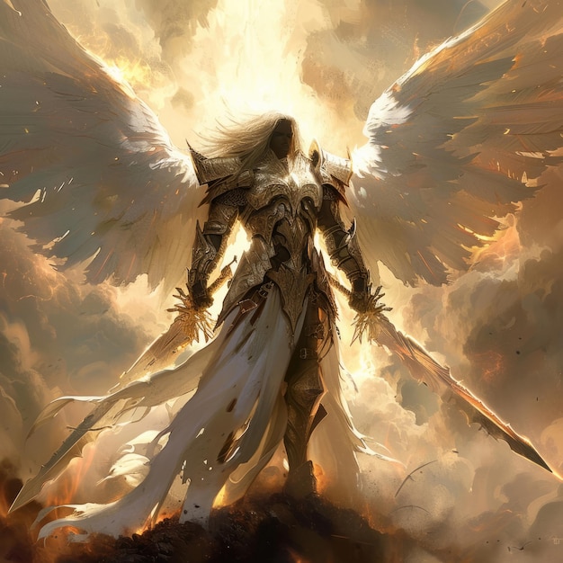 Foto angel magnifiche foto di illustrazione con un grande paio di ali e aureola luminosa