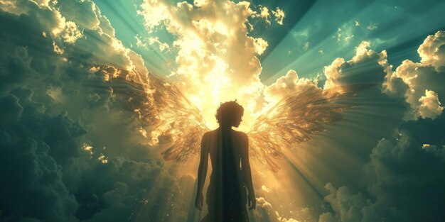 Angel magnificent illustration photos with big pair of wings and bright halo