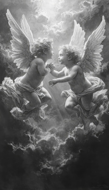 Angel magnificent illustration photos with big pair of wings and bright halo