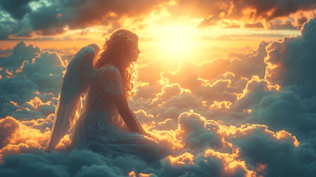 Angel magnificent illustration photos with big pair of wings and bright halo