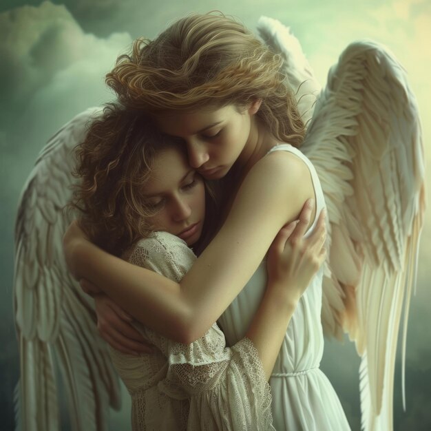 Angel magnificent illustration photos with big pair of wings and bright halo