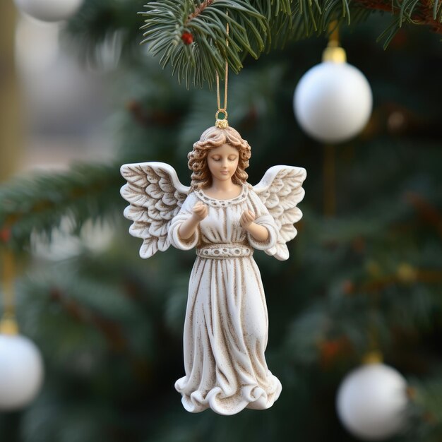 Angel ornaments hanging from the Christmas tree