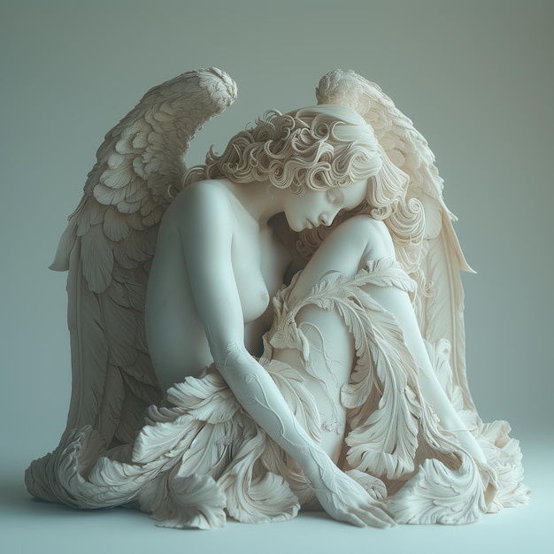 Angel Sculpture with white wall along