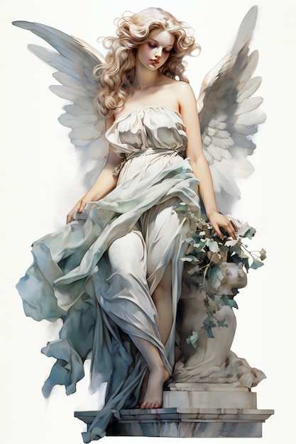 Angel Statue Watercolor Art