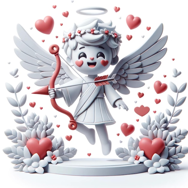 バレンタインデーの天使がバレンタインの矢を握っている