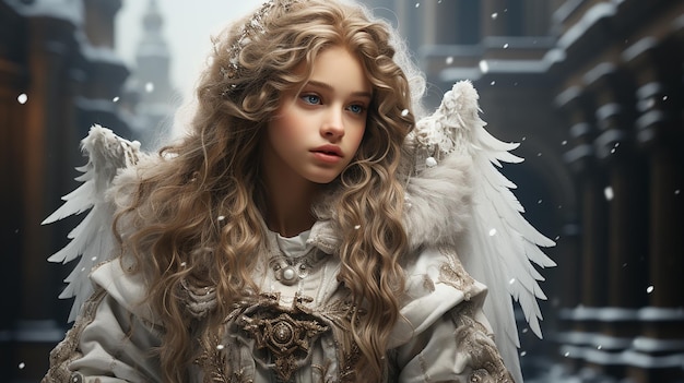 写真 天使は冬の王国を歩く