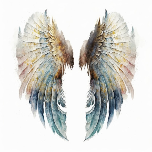 Angel wings isolated on white Illustration AI Generative