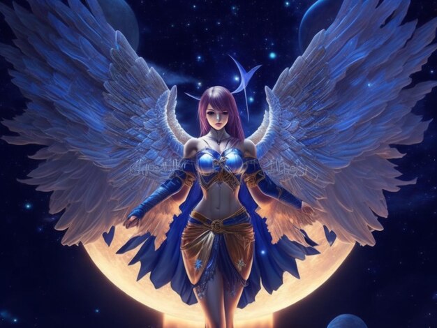 Angel wings made of star fire moon