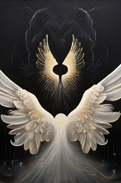 Фото Ангельские крылья гроза за черным фоном ангельская музыкальная надпись в центре