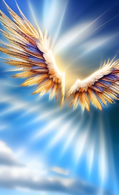 Angel wings with a blue background