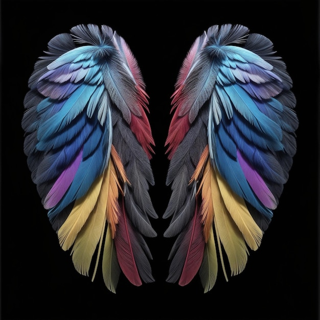 angel wings with colorful feathers