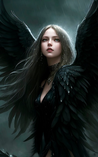 Angel with black wings and a halo.