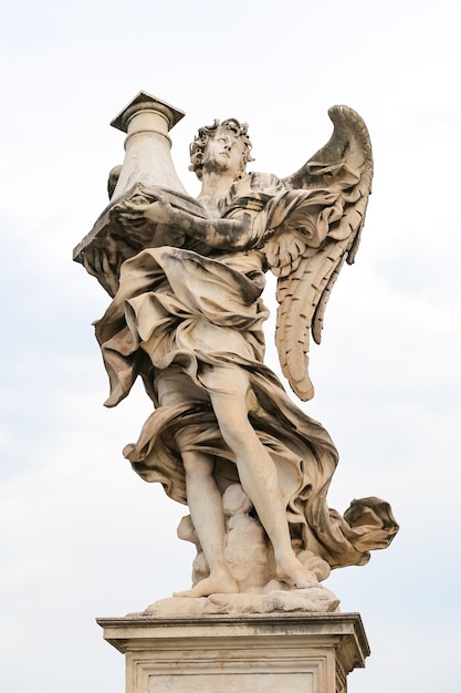 Angel with the Column Statue in Hadrian Bridge Rome Italy