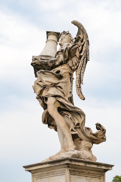 Angel with the Column Statue in Hadrian Bridge Rome Italy