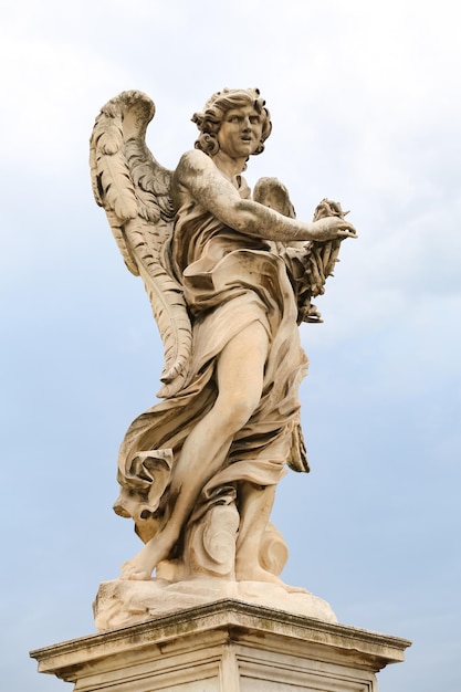 Angel with the Crown of Thorns Statue in Hadrian Bridge Rome Italy