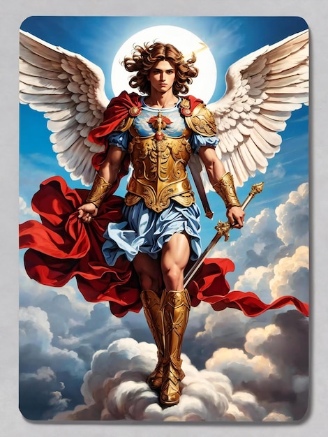 Photo an angel with a sword and the words angel on the top of the picture