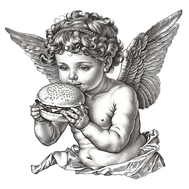 Photo an angel with wings and a hamburger