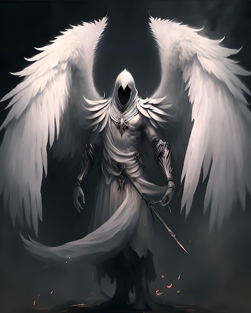 翼と頭に剣を持つ天使